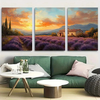 3pcs Beautiful Purple Lavender Fields Metal Print Ready to Hang Art