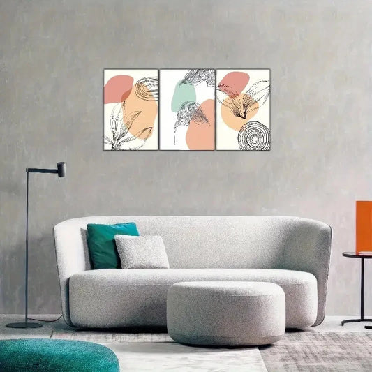 3pcs Line Composition of Leaves Decorative Metal Print Ready to Hang Art