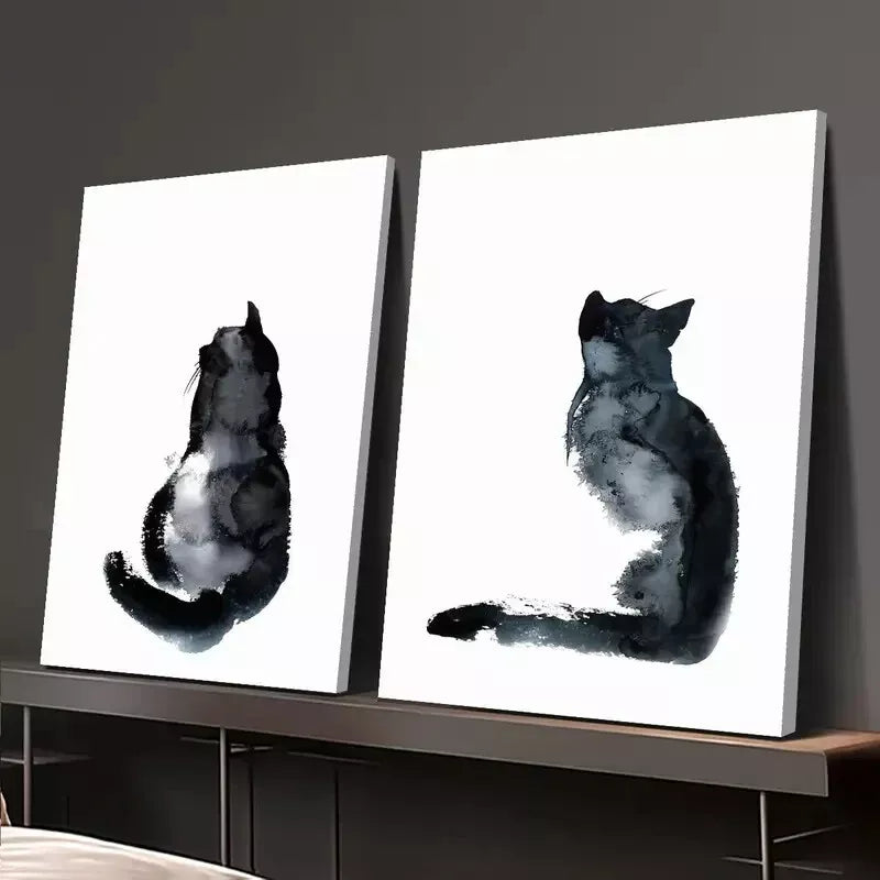 2pcs Decoration for Cat Lovers, Cat Painting, Minimalist Cat Art Canvas Framed 50x75cm - High Quality Print 100% Australian Made Wall Canvas Ready to Hang
