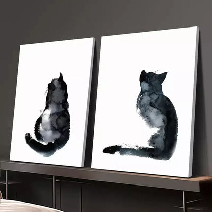 2pcs Decoration for Cat Lovers, Cat Painting, Minimalist Cat Art Canvas Framed 50x75cm - High Quality Print 100% Australian Made Wall Canvas Ready to Hang