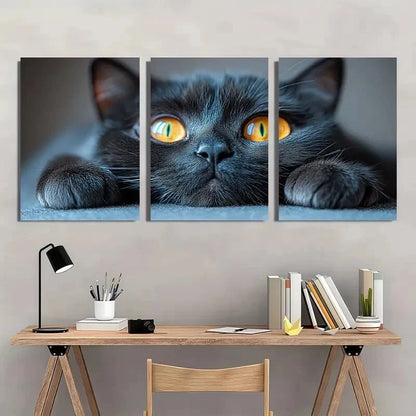 3pcs Animal Cat Stunning Golden Eyes Metal Print Ready to Hang Art