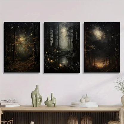 3pcs Enchanting Gothic Night Sky & Mysterious Metal Print Ready to Hang Art