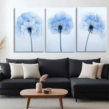 3pcs Soft and Elegant Flower Blue Floral Perfect Wall Art Set Canvas Framed 60x90cm - High Quality Print 100% Australian Made Wall Canvas Ready to Hang