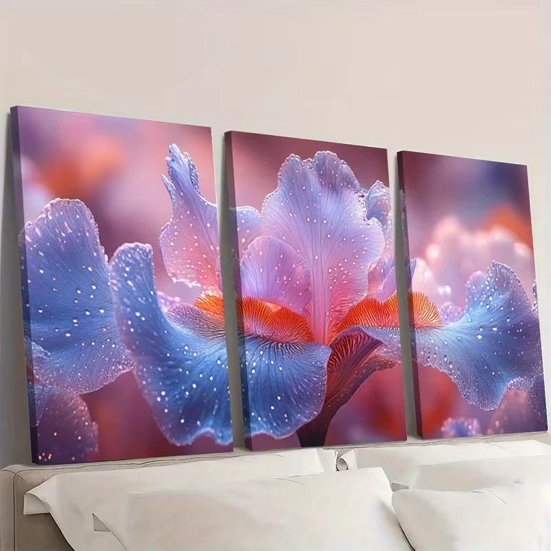 3pcs Beautiful Iris Flower Blue & Purple Nature Wall Art Set Canvas Framed 40x60cm - High Quality Print 100% Australian Made Wall Canvas Ready to Hang