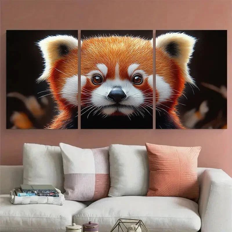 3pcs Red Panda Wild Animal Portrait Metal Print Ready to Hang Art