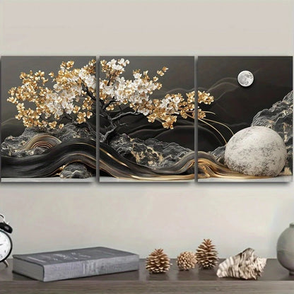 3pcs Versatile Moon Golden Leaves Metal Print Ready to Hang Art