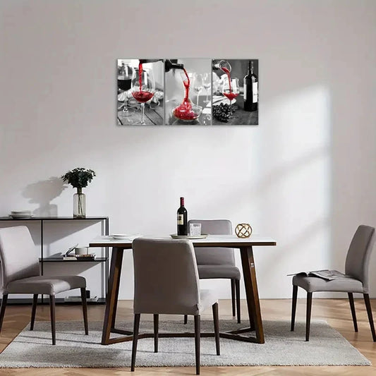 3pcs , Wine Paintings Prints Metal Print Ready to Hang Art