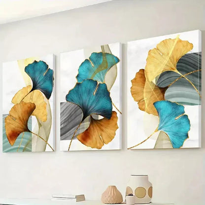 3pcs Abstract Ginkgo Leaf Canvas Framed 60X90cm - High Quality Print 100% Australian Made Wall Canvas Ready to Hang