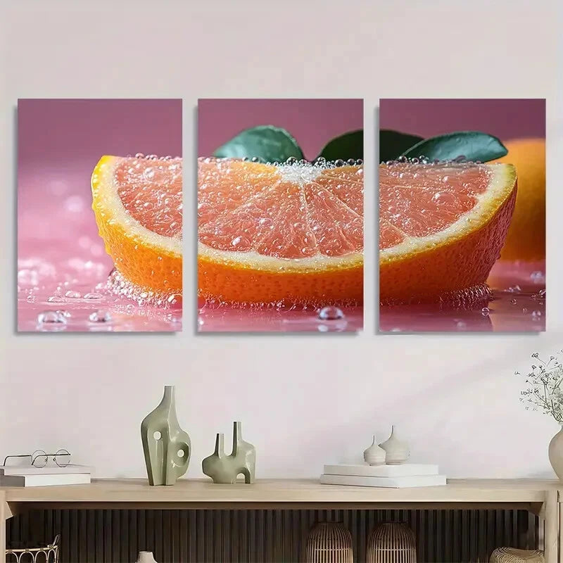 3pcs Funky Pink Disco Ball Oranges Retro Metal Print Ready to Hang Art