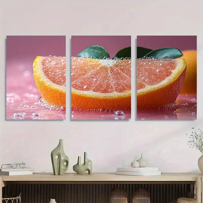 3pcs Funky Pink Disco Ball Oranges Retro Metal Print Ready to Hang Art