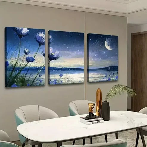 3pcs Flowers Moon Scenery Canvas Framed 60x90cm - High Quality Print 100% Australian Made Wall Canvas Ready to Hang