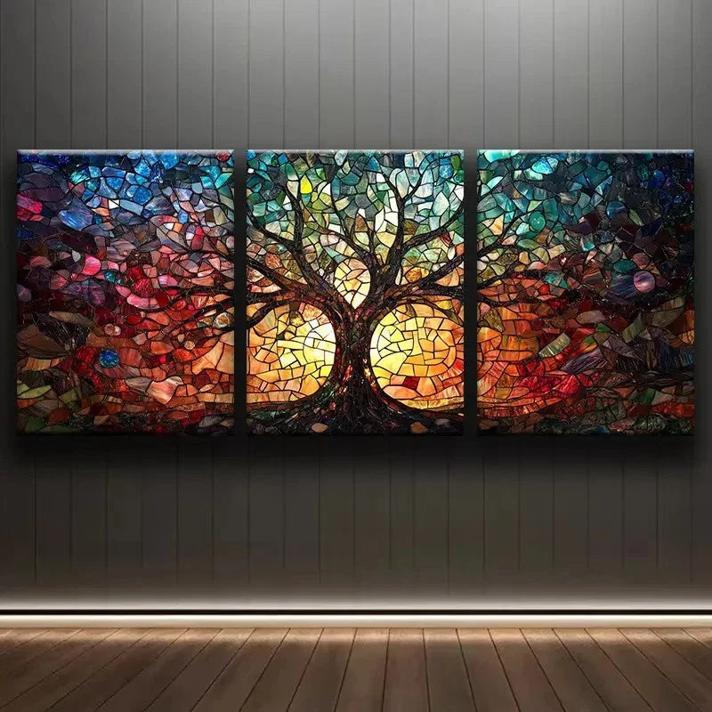 3pcs Painting Decor Triptych Tree of Life Metal Print Ready to Hang Art