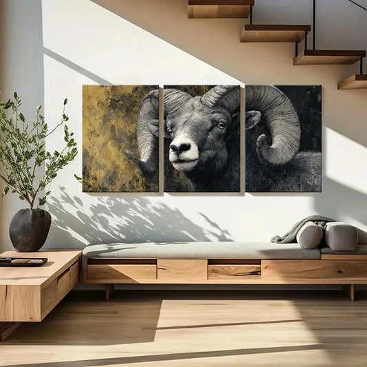 3pcs Artistic Ram Portrait Detailed Illustration Metal Print Ready to Hang Art