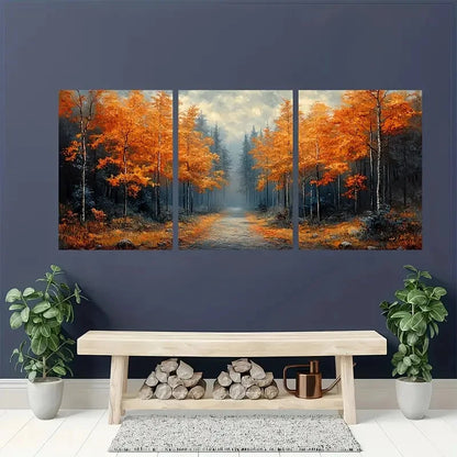 3pcs Abstract Autumn Forest Landscape Path Prints Metal Print Ready to Hang Art