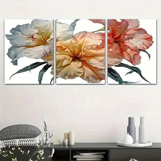 3pcs Romantic Lilies iIn Blue White & Pink Metal Print Ready to Hang Art