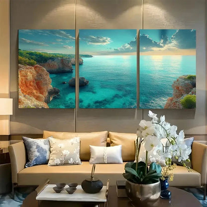 3pcs Serene Tranquil Coastal Rocks Metal Print Ready to Hang Art