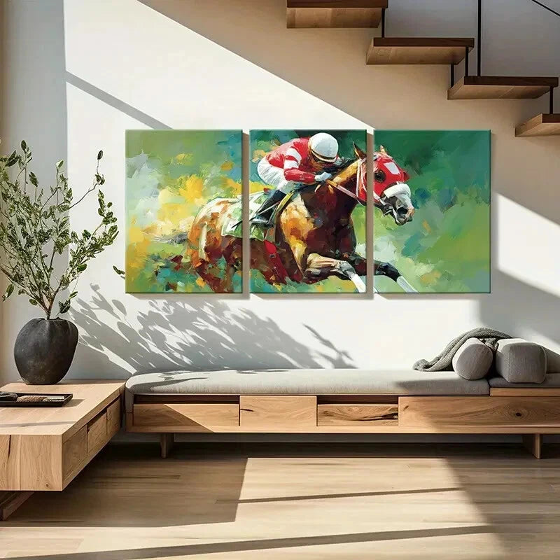 3pcs Artistic Equestrian Scene Vibrant Colors Metal Print Ready to Hang Art