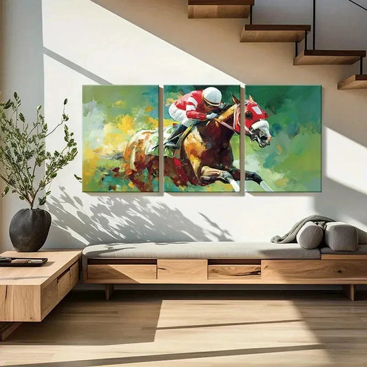 3pcs Artistic Equestrian Scene Vibrant Colors Metal Print Ready to Hang Art