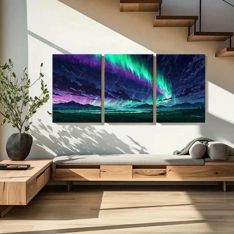 3pcs Anime Aurora Northern Lights Modern Wall Art Set Canvas Framed 40x60cm - High Quality Print 100% Australian Made Wall Canvas Ready to Hang