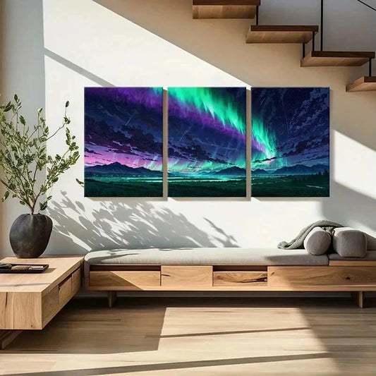 3pcs Anime Aurora Northern Lights Modern Wall Art Set Canvas Framed 40x60cm - High Quality Print 100% Australian Made Wall Canvas Ready to Hang