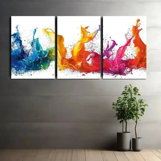 3pcs Vibrant and Dynamic Color Splashes Metal Print Ready to Hang Art