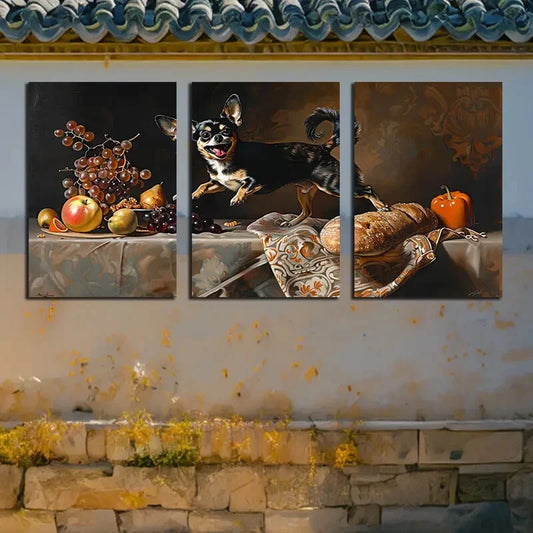 3pcs Charming Puppies & Food on the Table Metal Print Ready to Hang Art