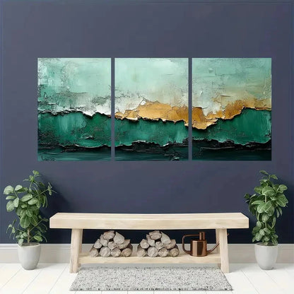3pcs Abstract Green & Grey Minimalist Wabi Sabi Metal Print Ready to Hang Art