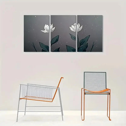 3pcs Abstract Floral Black White & Gray Metal Print Ready to Hang Art