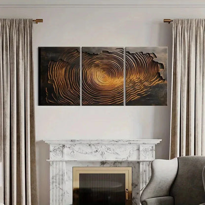 3pcs Abstract Tree Rings Circular Patterns Metal Print Ready to Hang Art