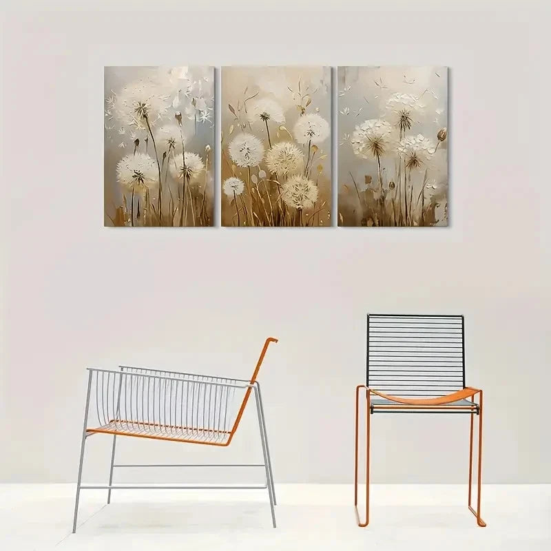 3pcs Abstract Dandelion White and Beige Nature Wall Art Set Canvas Framed 40x60cm - High Quality Print 100% Australian Made Wall Canvas Ready to Hang