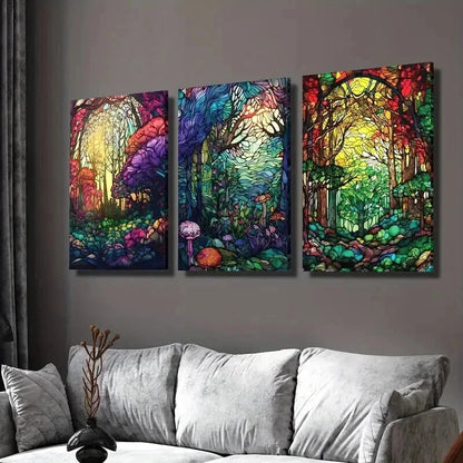 3pcs Colorful Fantasy Forest Decoration Wall Art Set Canvas Framed 40x60cm - High Quality Print 100% Australian Made Wall Canvas Ready to Hang