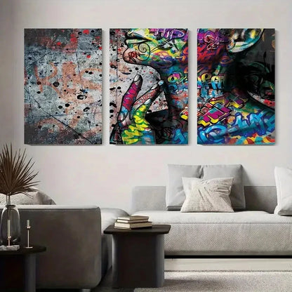 3pcs Colorful Graffiti Face Design Metal Print Ready to Hang Art