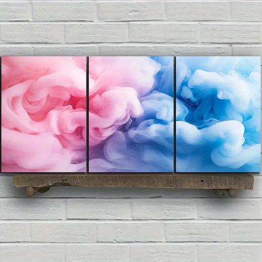 3pcs Beautiful Lines Colourful Pink & Blue Metal Print Ready to Hang Art