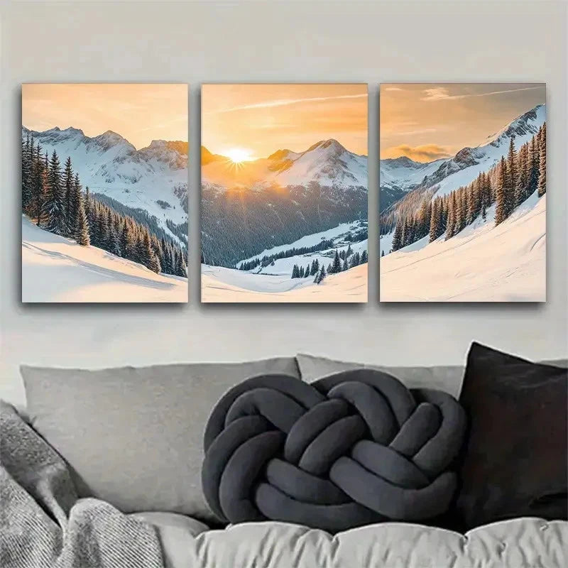 3pcs Modern Luxury Landscape Theme Ink Metal Print Ready to Hang Art