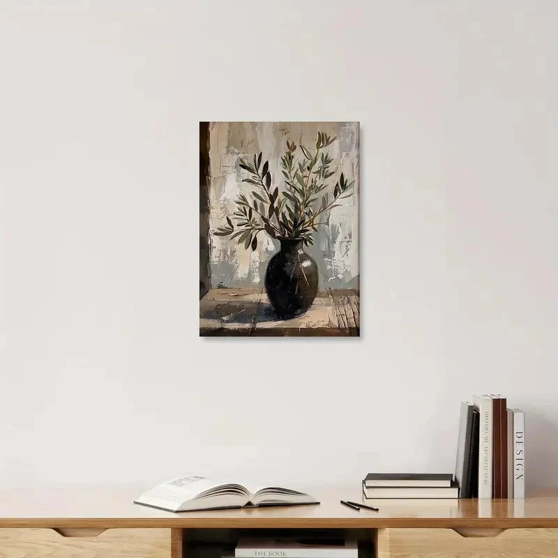Beautiful Rustic Olive Branch Oil Painting 40x60cm Metal Print Ready to Hang