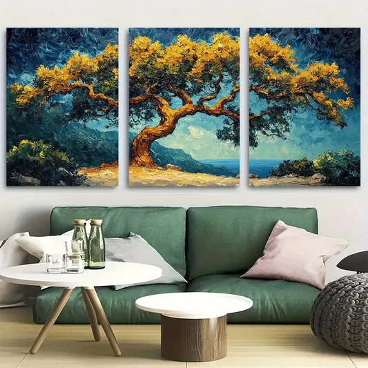 3pcs Old Oak Tree Impasto Design Metal Print Ready to Hang Art