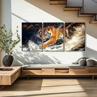 3pcs Tiger Bursting Through Water Wall Art Set Canvas Framed 40x60cm - High Quality Print 100% Australian Made Wall Canvas Ready to Hang