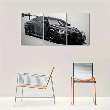 3pcs Black Sports Car Modern Automotive Metal Print Ready to Hang Art
