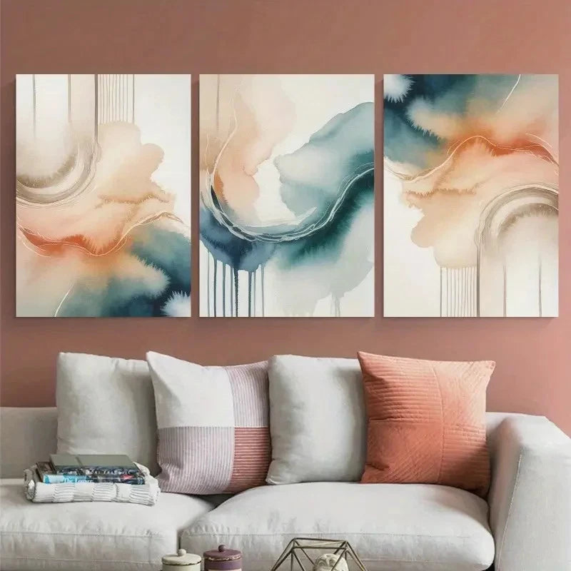 3pcs Abstract Shapes Soft Pastel Colors Metal Print Ready to Hang Art