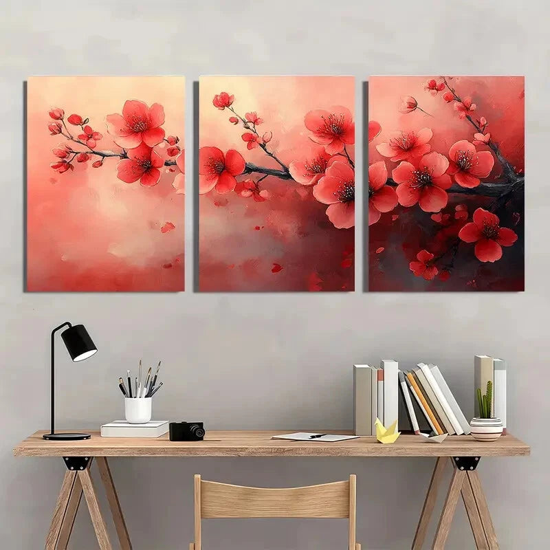 3pcs Spring Cherry Blossom Watercolor Metal Print Ready to Hang Art