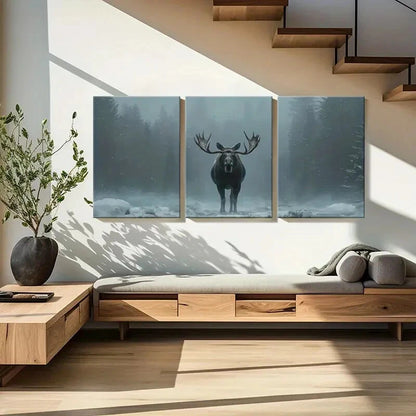 3pcs Winter Forest Moose Art Snowy Landscape Metal Print Ready to Hang Art