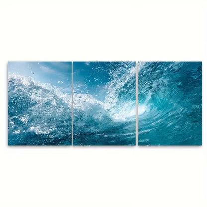 3pcs Open Sea Photos Light Blue Water Picture Wall Art Set Canvas Framed 50x70cm – High Quality Print 100% Australian Made Wall Canvas Ready to Hang