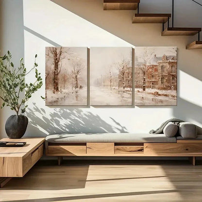 3pcs Snowy Street Winter Landscape Victorian House Metal Print Ready to Hang Art