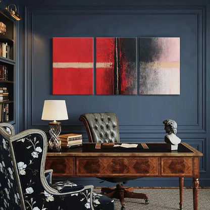 3pcs Abstract Art Red Black White Palette Metal Print Ready to Hang Art