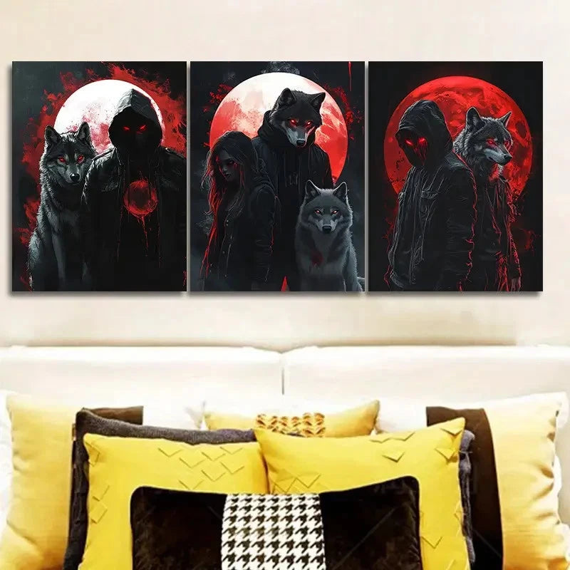 3pcs Mystical Boy & Wolves Designs Metal Print Ready to Hang Art