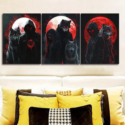 3pcs Mystical Boy & Wolves Designs Metal Print Ready to Hang Art