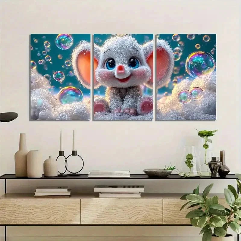 3pcs Baby Elephant Fantasy Reflections Poster Metal Print Ready to Hang Art