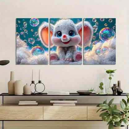 3pcs Baby Elephant Fantasy Reflections Poster Metal Print Ready to Hang Art
