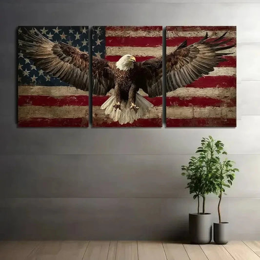 3pcs American Flag Eagle Flat Design Metal Print Ready to Hang Art