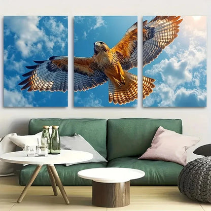3pcs Hawk Soaring Through The Air Metal Print Ready to Hang Art
